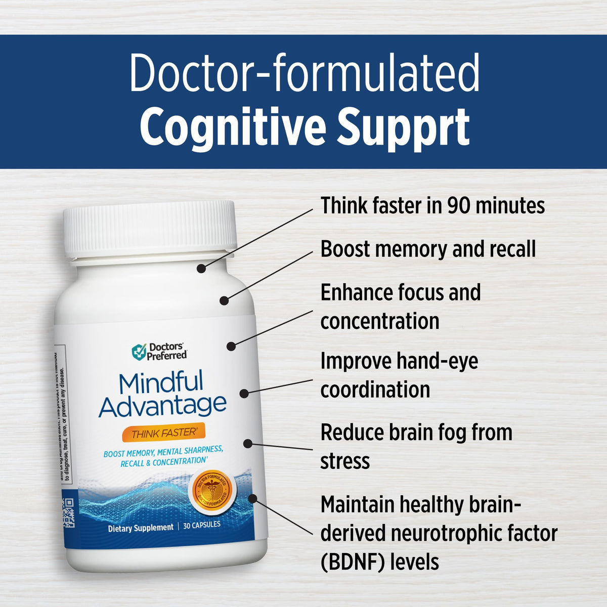 DOCTORS' PREFERRED Mindful Advantage étiquette avec ingrédients et dosage