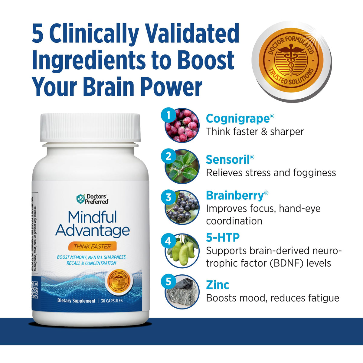 DOCTORS' PREFERRED Mindful Advantage flacon ouvert avec capsules visibles