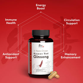 Dongjieum Ginseng Rouge Coréen 120 Capsules Végétaliennes sur fond blanc