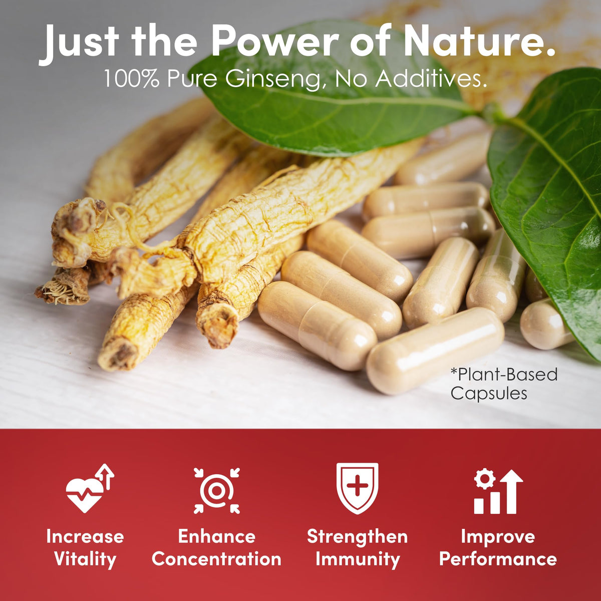 Dongjieum Ginseng Rouge Coréen 120 Capsules Végétaliennes sur une table en bois