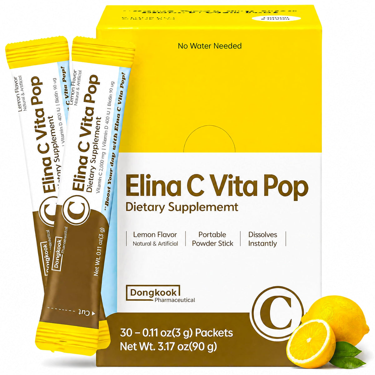 DONGKOOK Vita Pop Poudre de Vitamine C 2000mg Stick Citron, boîte de 30 sachets