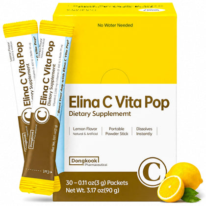 DONGKOOK Vita Pop Poudre de Vitamine C 2000mg Stick Citron, boîte de 30 sachets