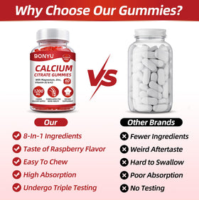 DONYU Calcium Citrate Gummies 1200mg affichage de la saveur de framboise