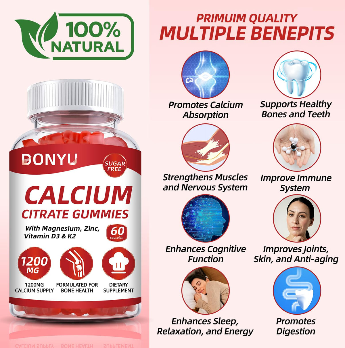 DONYU Calcium Citrate Gummies 1200mg dosage recommandé