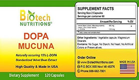 Dopa Mucuna Biotech Nutritions contenant 15% L-DOPA sur fond blanc