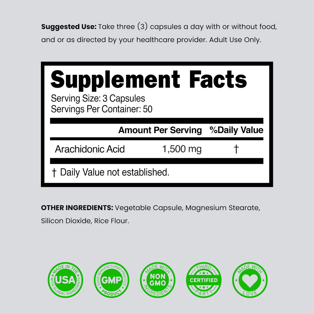 DORADO NUTRITION Acide Arachidonique 1500mg contenant ouvert
