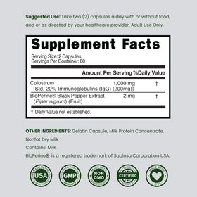 DORADO NUTRITION Colostrum capsules ouvertes montrant la taille