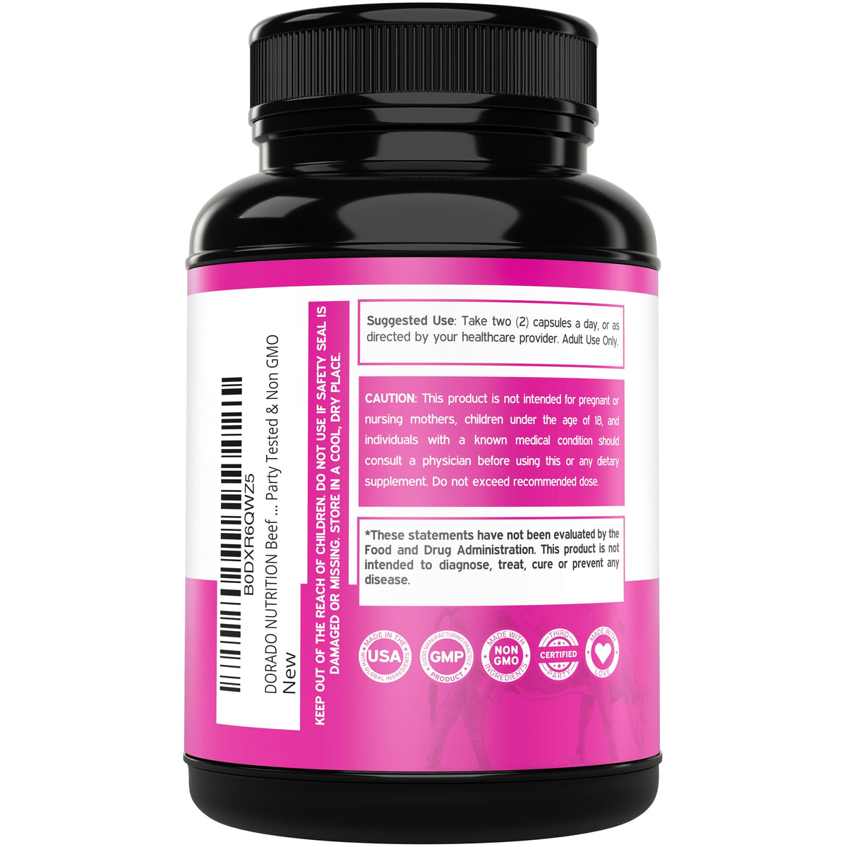 DORADO NUTRITION Compléments Alimentaires Organes Bovine 1000mg capsules sur fond blanc
