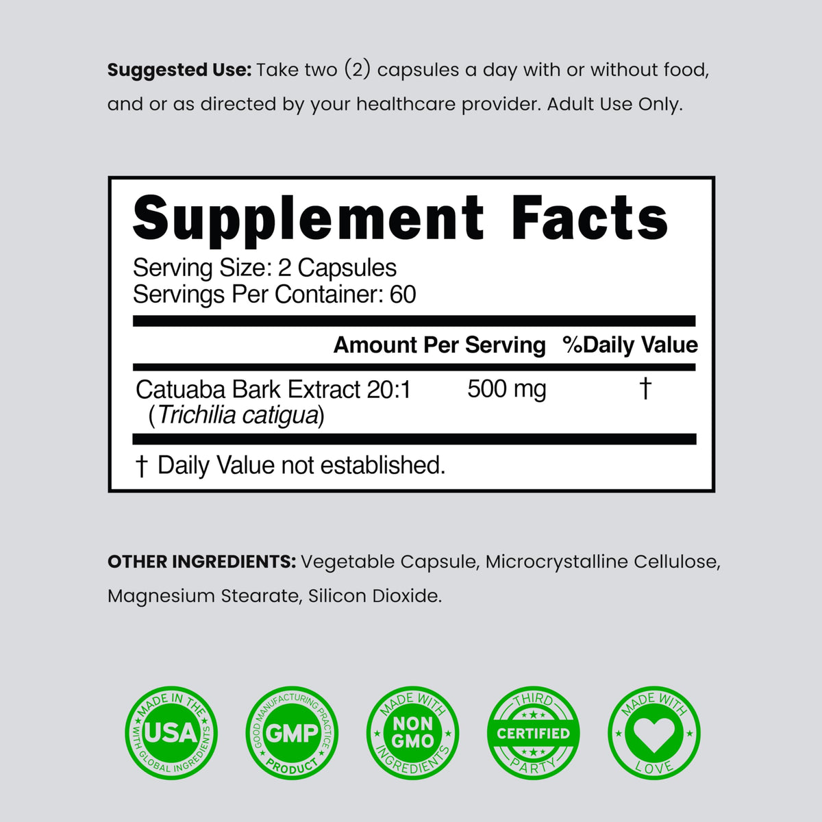 DORADO NUTRITION Extrait d'Écorce de Catuaba étiquette détaillée