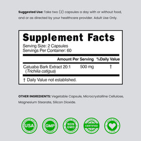 DORADO NUTRITION Extrait d'Écorce de Catuaba étiquette détaillée