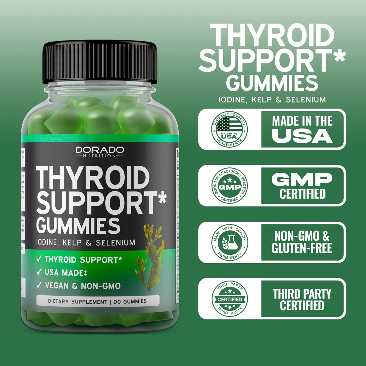 DORADO NUTRITION Gummies de soutien thyroïdien 90 unités présentation sur table