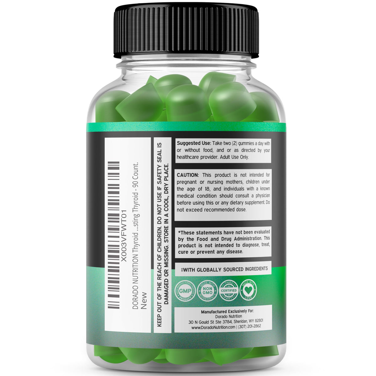 DORADO NUTRITION Gummies de soutien thyroïdien 90 unités vue de côté