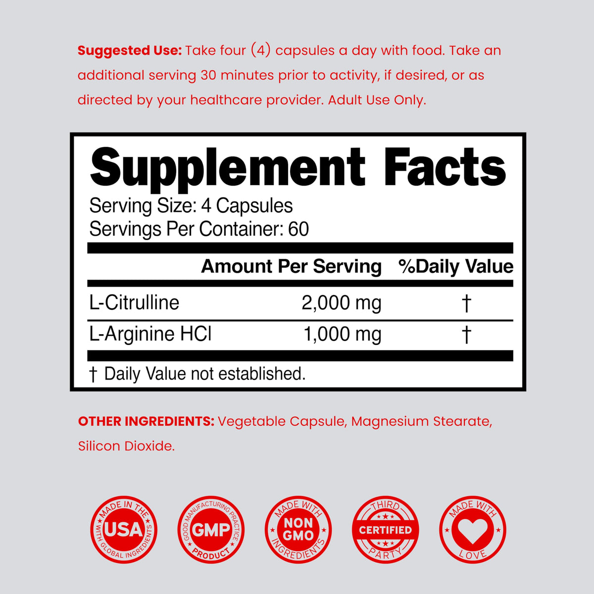 DORADO NUTRITION L-Arginine L-Citrulline 3000mg flacon avec capsules