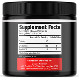 DORADO NUTRITION L-Arginine L-Citrulline 3g étiquette du produit