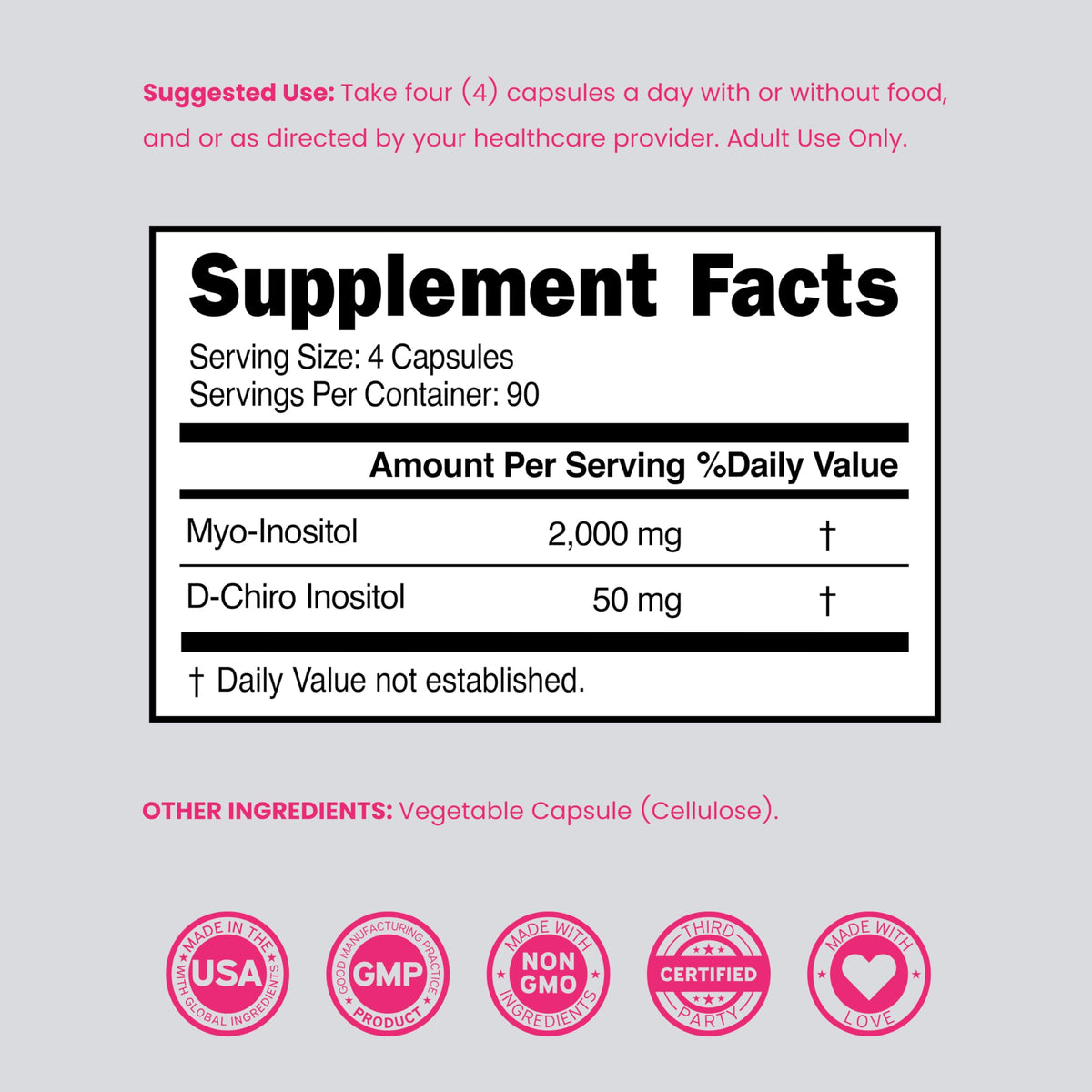 DORADO NUTRITION Myo-Inositol & D-Chiro Inositol capsules avec verre d'eau