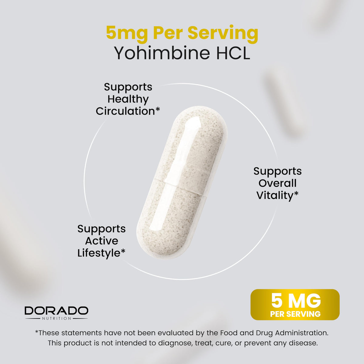 DORADO NUTRITION Yohimbine HCL 5mg capsules dans un bol