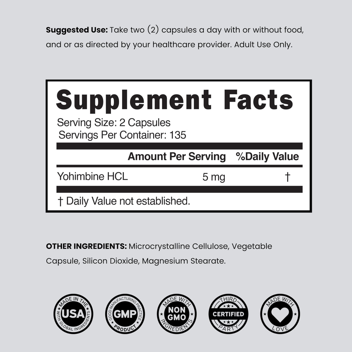 DORADO NUTRITION Yohimbine HCL 5mg capsules en gros plan