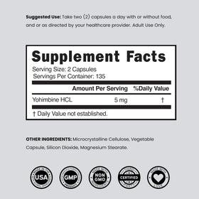 DORADO NUTRITION Yohimbine HCL 5mg capsules en gros plan
