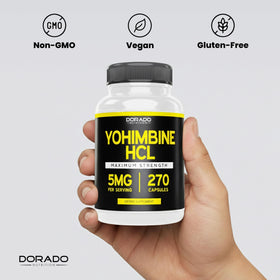 DORADO NUTRITION Yohimbine HCL 5mg flacon sur fond blanc