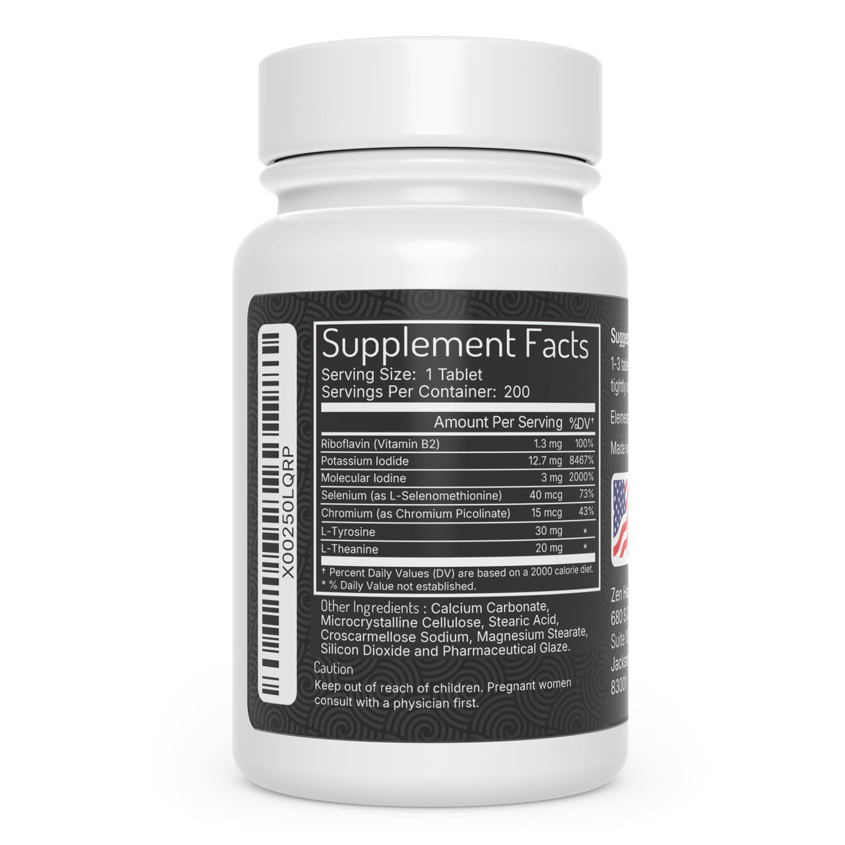 Dos de flacon Zen Haus Iode 12,5 mg avec informations nutritionnelles