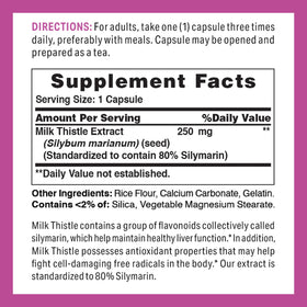 Dos de l'emballage d'extrait de chardon-marie Vitamin World