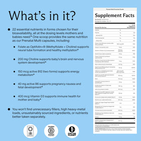 Dos de l'emballage de la poudre de multivitamines prénatales Needed.