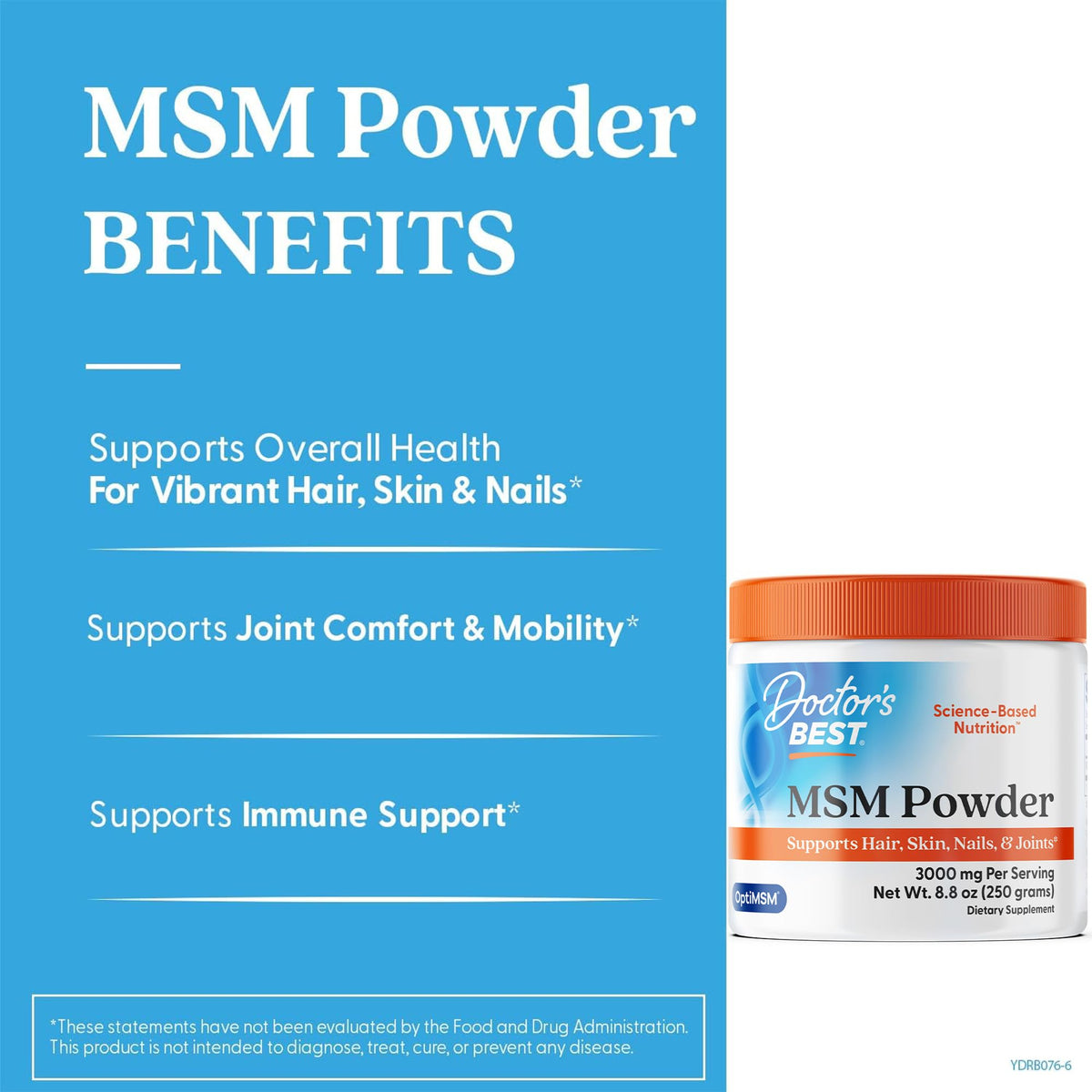 Dos de l'emballage de la poudre MSM Doctor's Best OptiMSM