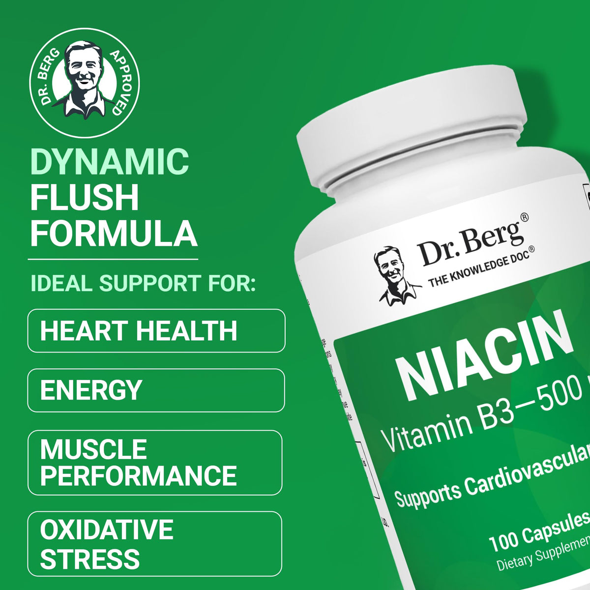 Dos de l'emballage de niacine Dr. Berg 125 mg