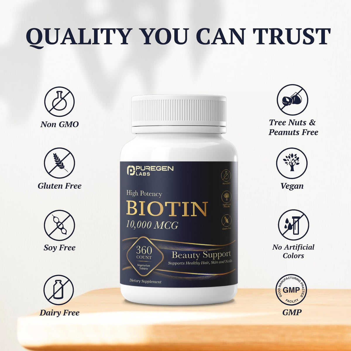 Dos de l'emballage de P Puregen Labs Biotine 10 000 MCG