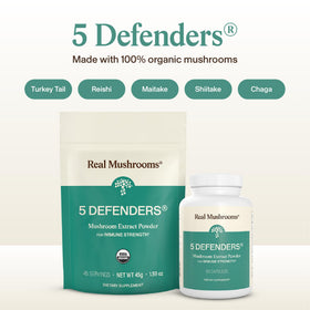 Dos de l'emballage des capsules de champignons Real Mushrooms