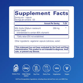 Dos de l'emballage des capsules Silymarin Pure Encapsulations