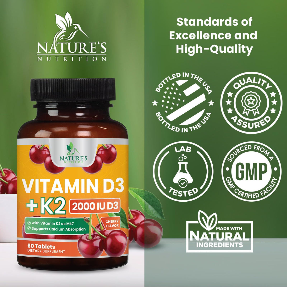 Dos de l'emballage du complément D3 K2 Nature's Nutrition