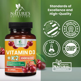 Dos de l'emballage du complément D3 K2 Nature's Nutrition