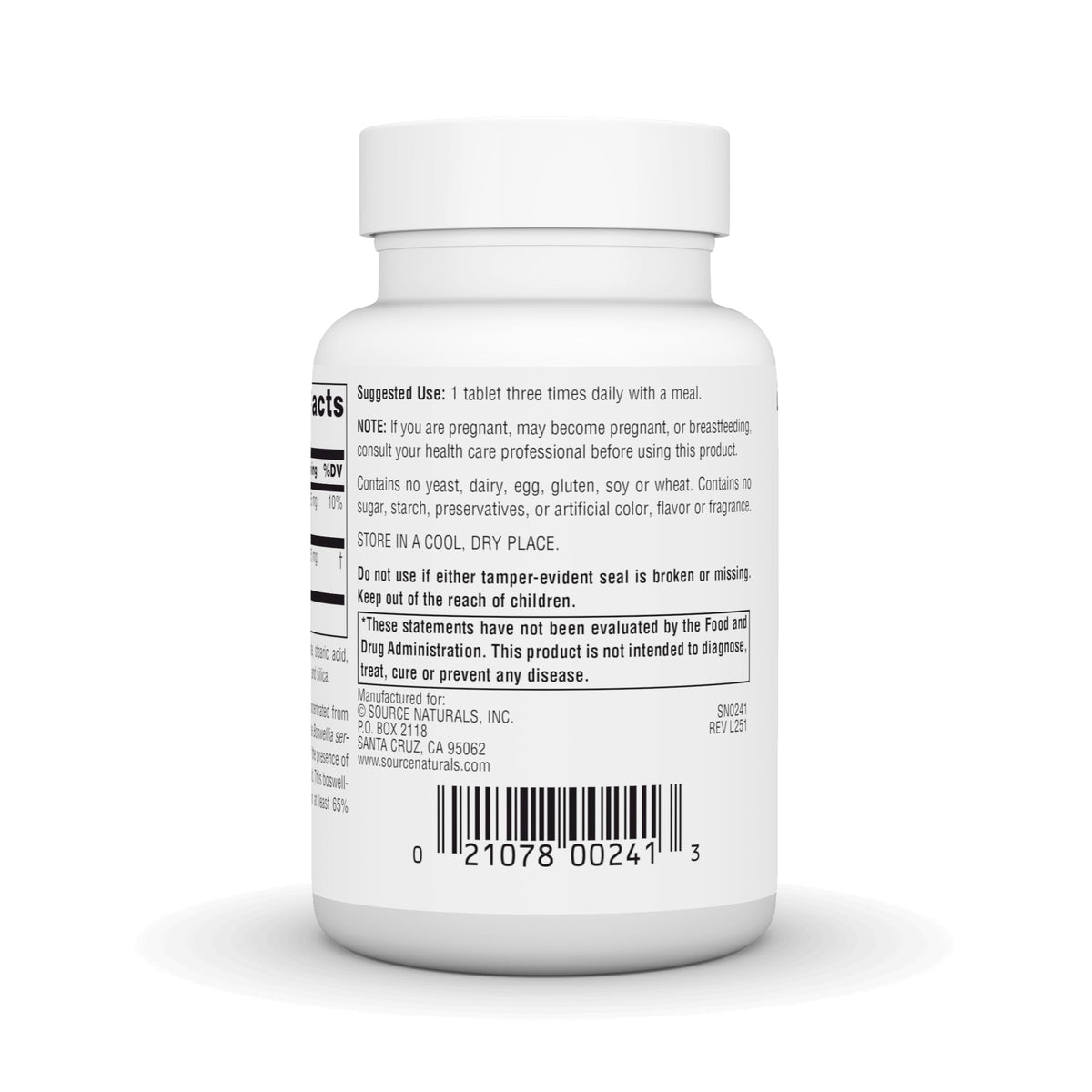 Dos de l'emballage du complément Source Naturals