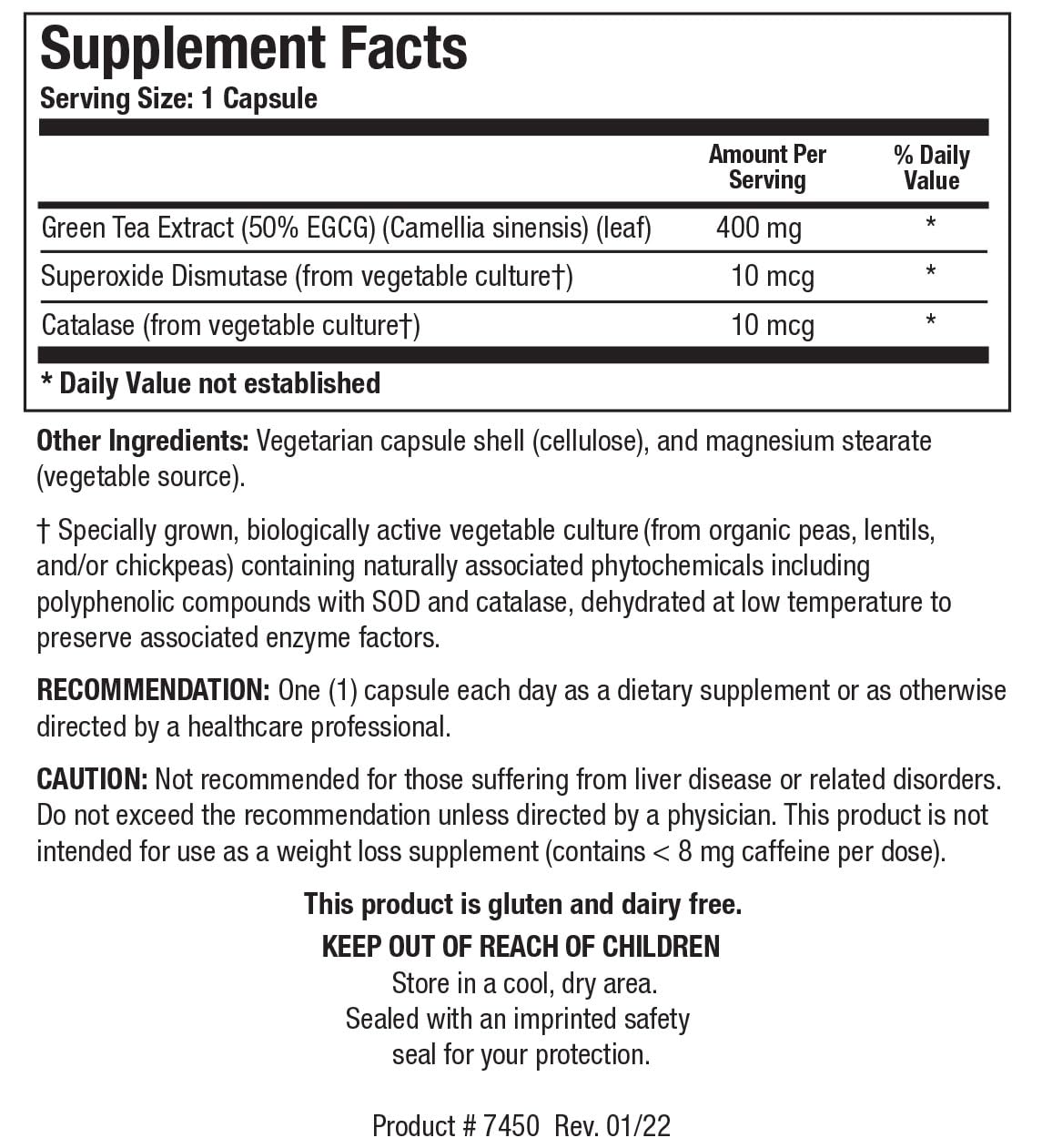 Dos de l'emballage Extrait de Thé Vert EGCG 200 mg