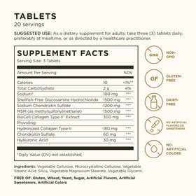 Dos de l'emballage Solgar Glucosamine Acide Hyaluronique Chondroïtine MSM