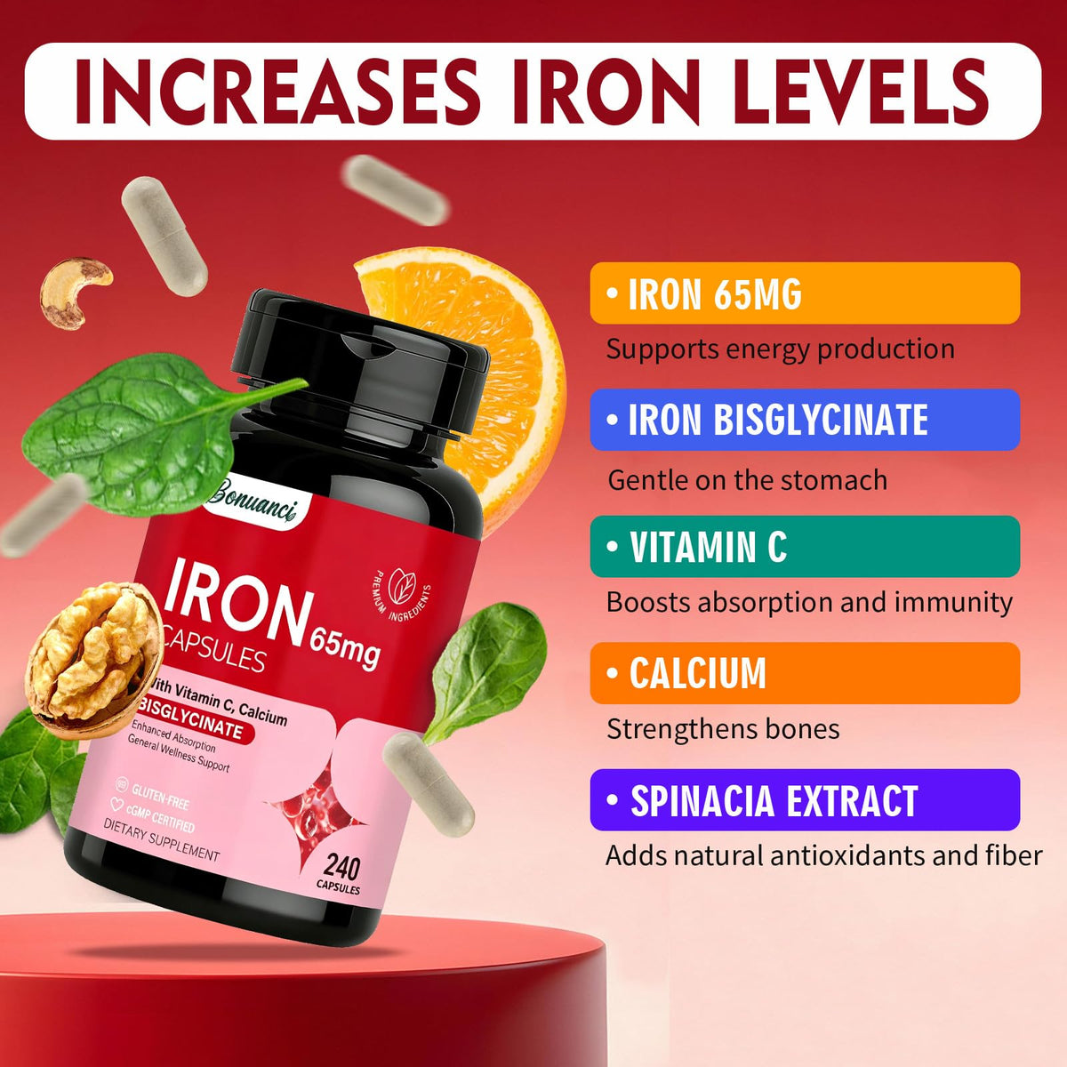 Dos de la boîte Bonuanci Fer avec informations nutritionnelles
