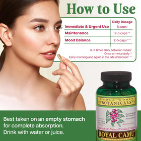 Dos de la boîte de Royal Camu Whole World Botanicals avec informations