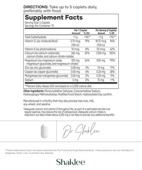 Dos de la boîte de Shaklee OsteoMatrix® avec informations nutritionnelles