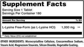 Dos de la bouteille L-Lysine Amazing Nutrition avec informations nutritionnelles
