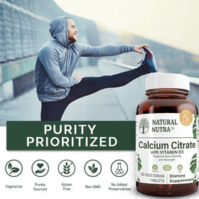 Dos du flacon de citrate de calcium Natural Nutra avec informations nutritionnelles