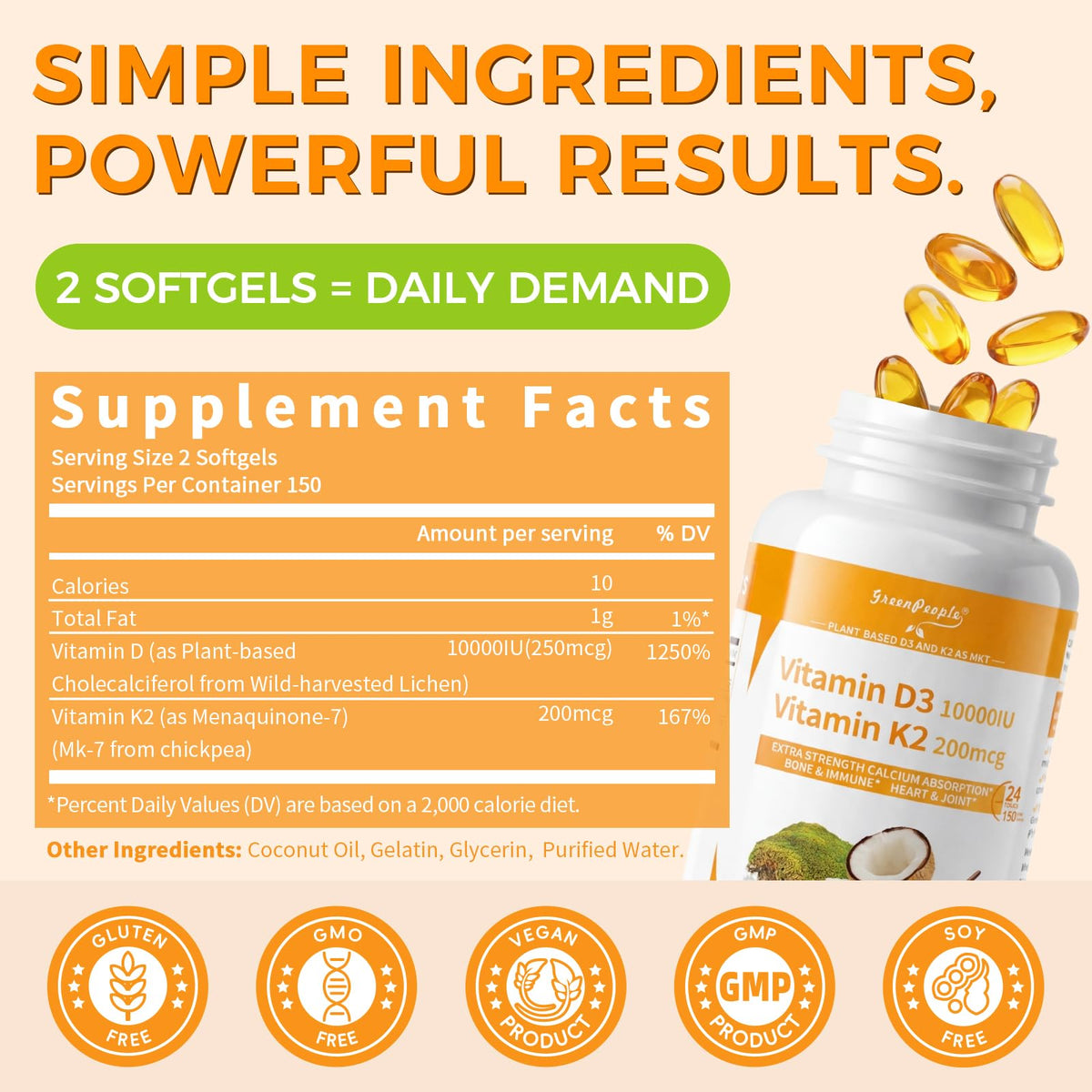 Dos du flacon de GREENPEOPLE Vitamine D3 K2 avec informations nutritionnelles