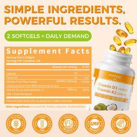 Dos du flacon de GREENPEOPLE Vitamine D3 K2 avec informations nutritionnelles