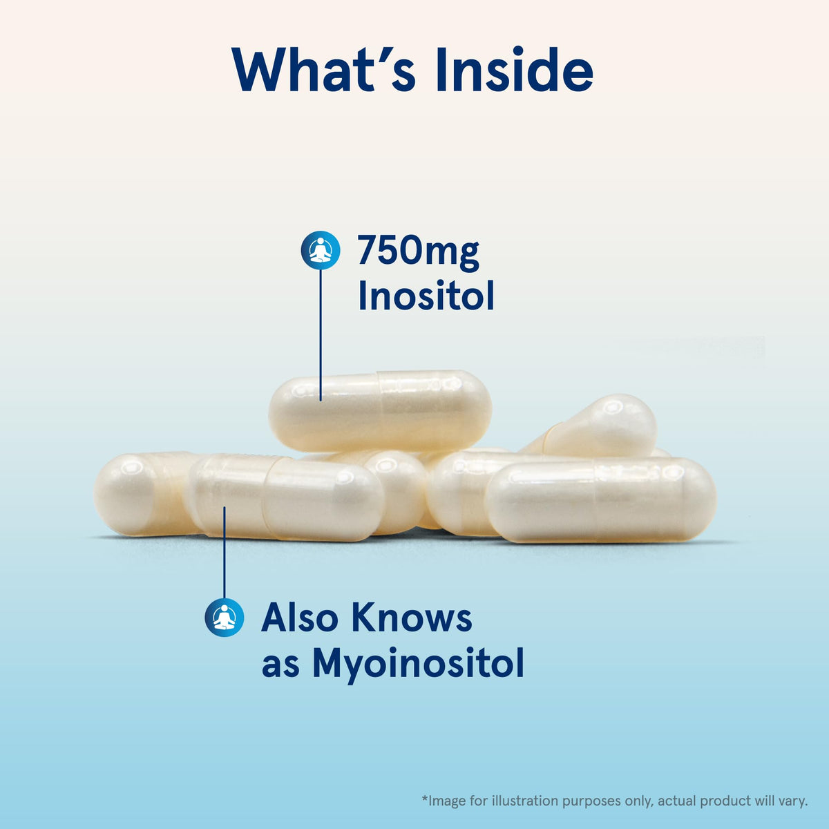 Dos du flacon de Jarrow Inositol 750 mg avec les ingrédients