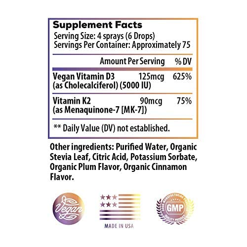 Dos du flacon de spray liquide Vitamine D3 5000 IU K2 Ideal Infusion