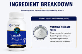 Dos du flacon de sulfate de vanadium 10mg de DR WELLME NUTRITION