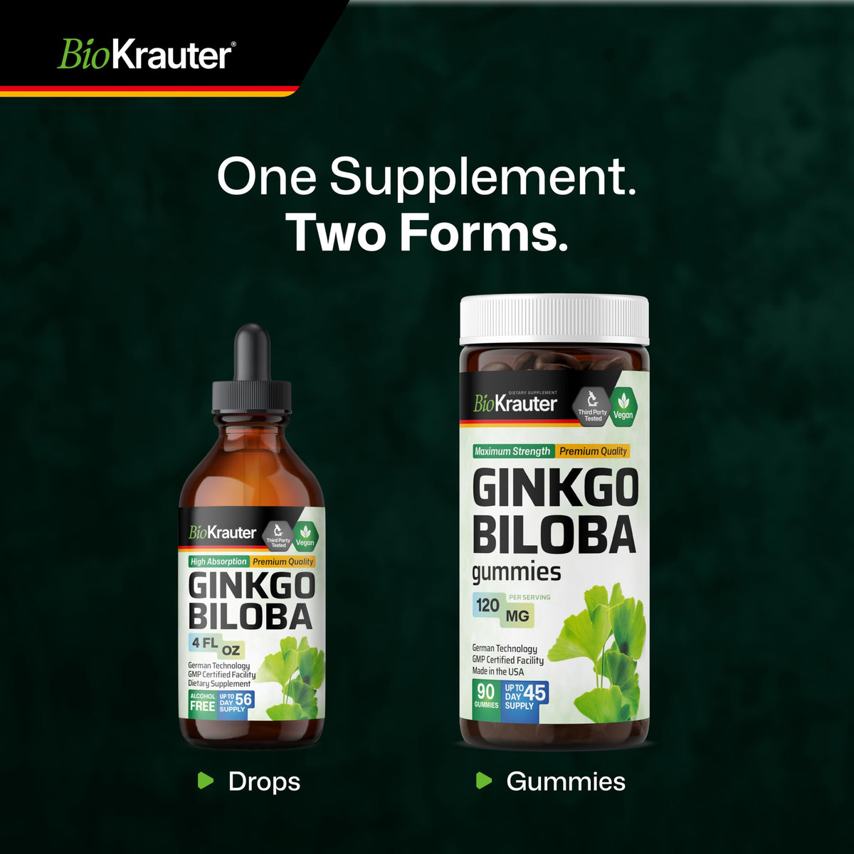 Dos du flacon de teinture Ginkgo Biloba BIO KRAUTER