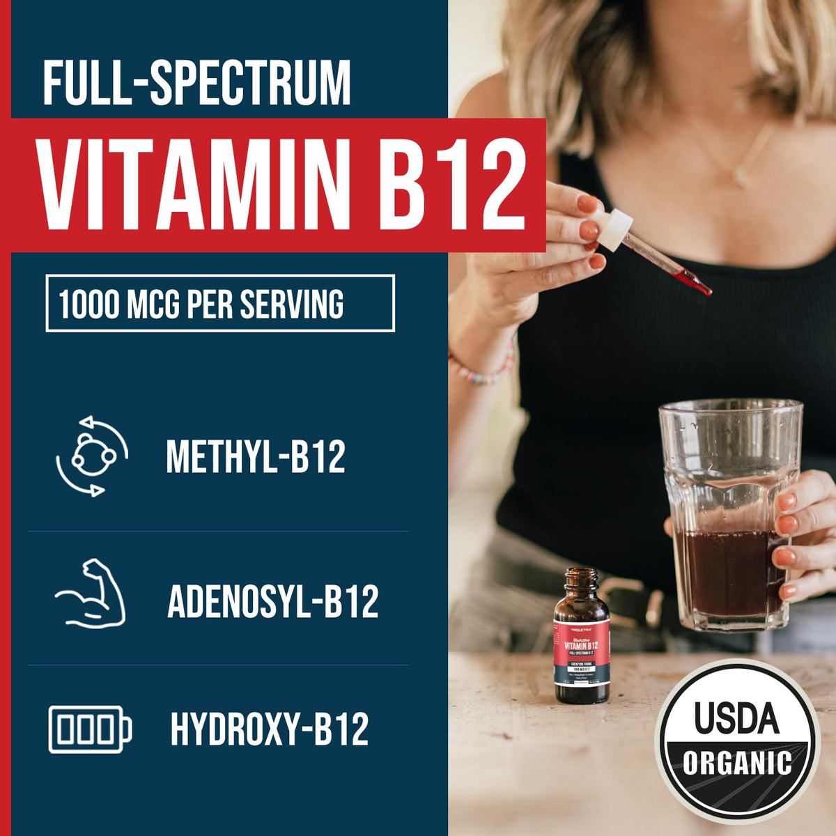 Dos du flacon de Vitamine B12 BioActive avec informations nutritionnelles