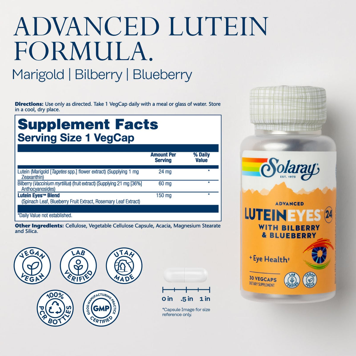 Dos du flacon SOLARAY Advanced Lutein 24 mg