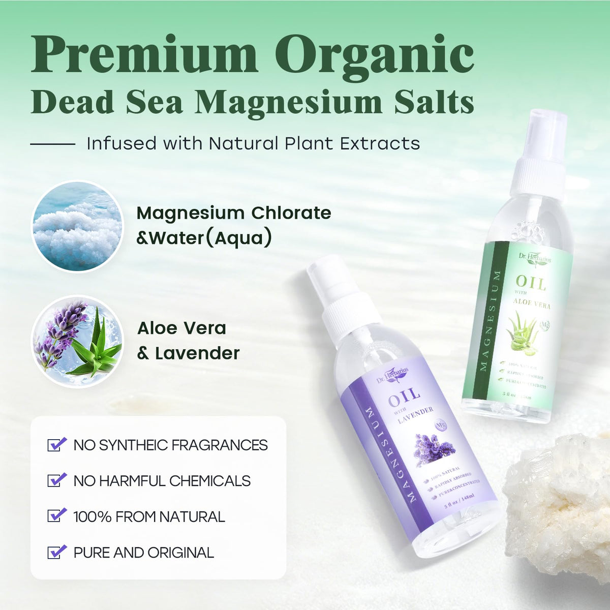 Dos du spray de magnésium Dr.Herbarius montrant les ingrédients